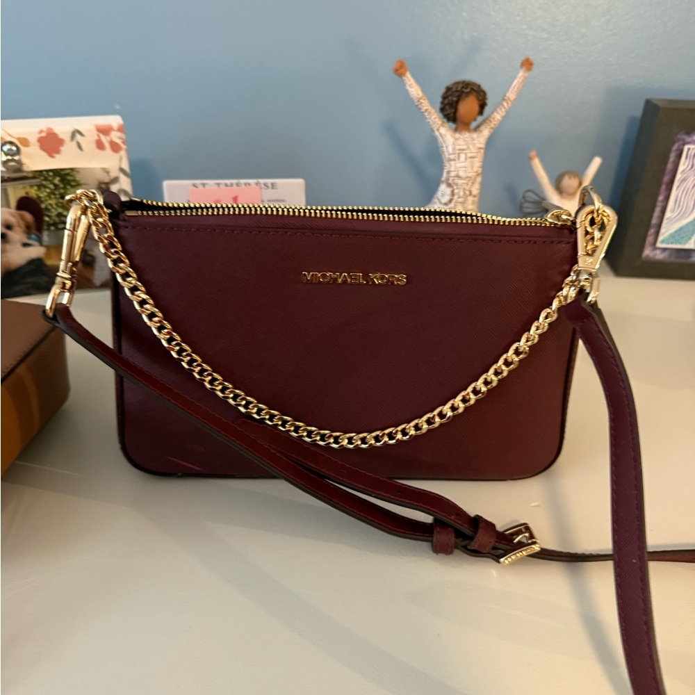 Michael Kors Burgundy Crossbody Bag with Gold Chain